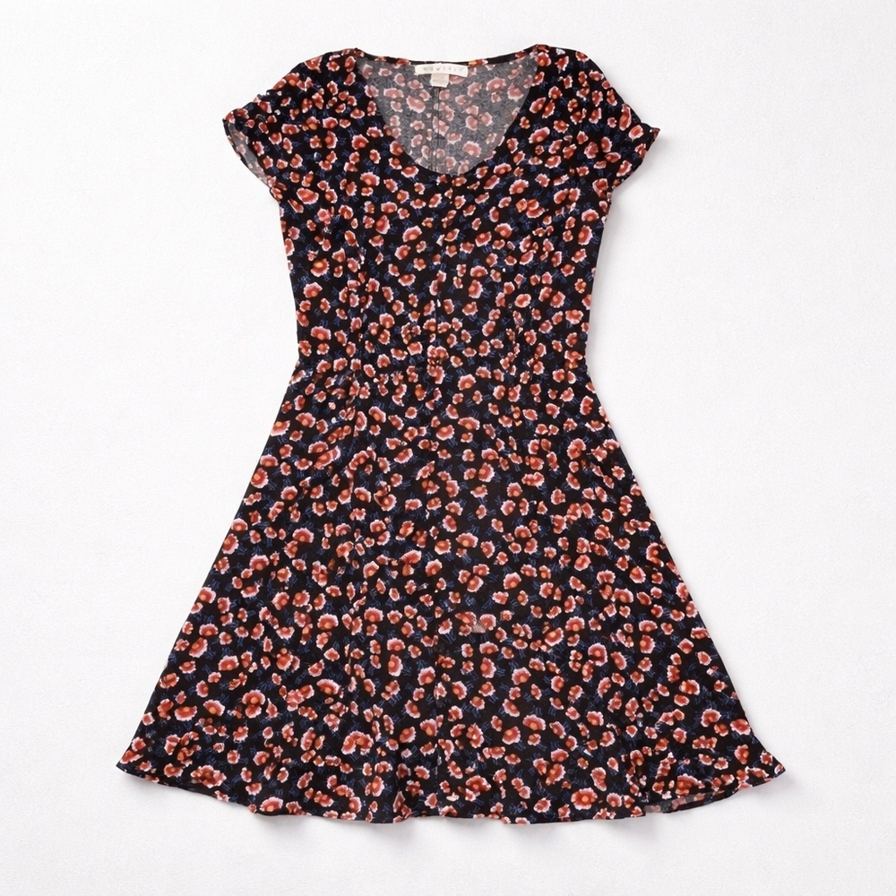 Band of gypsies viscose black red floral corset lace back button down dress M - Picture 2 of 13